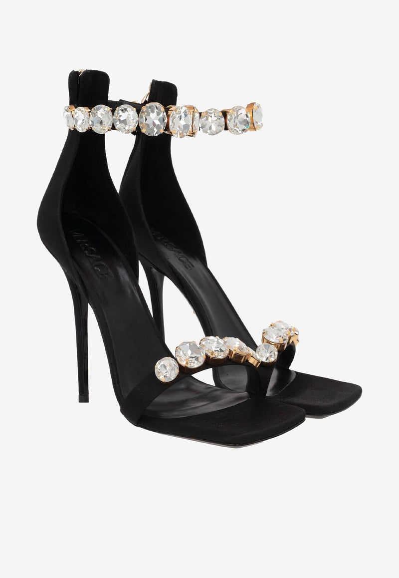 85 Crystal-Embellished Satin Sandals