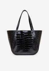 Large Greca Goddess Tote Bag in Croc-Effect Leather