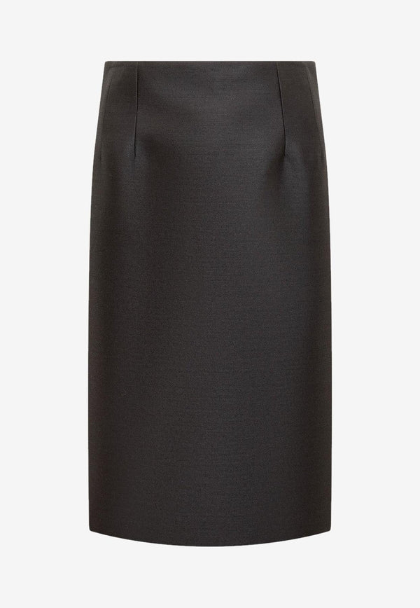 Pencil Wool Silk Midi Skirt