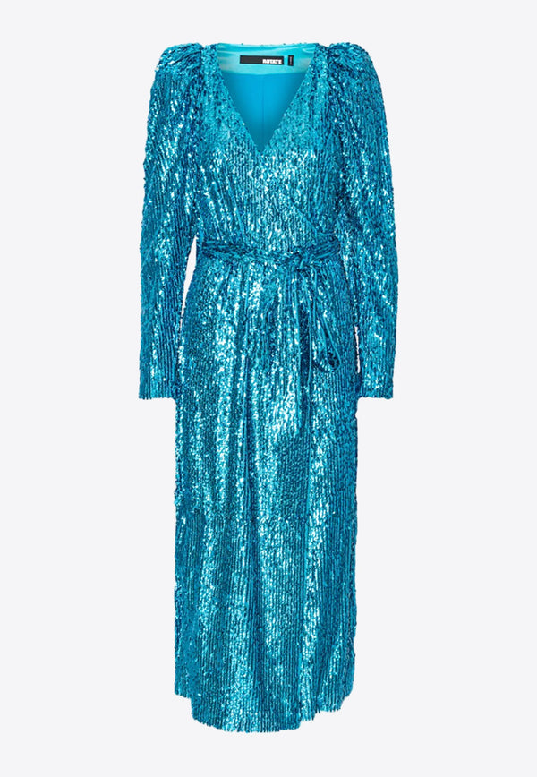 Sequin-Embellished Midi Wrap Dress
