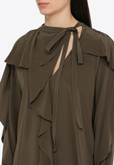 Tie-Detail Ruffled Silk Blouse