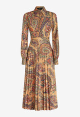 Leafy Paisley Print Midi Shirt Dress