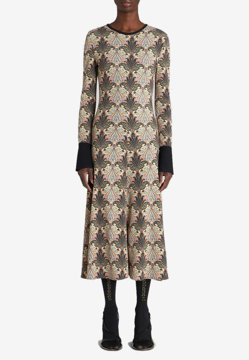 Paisley Long-Sleeved Midi Dress