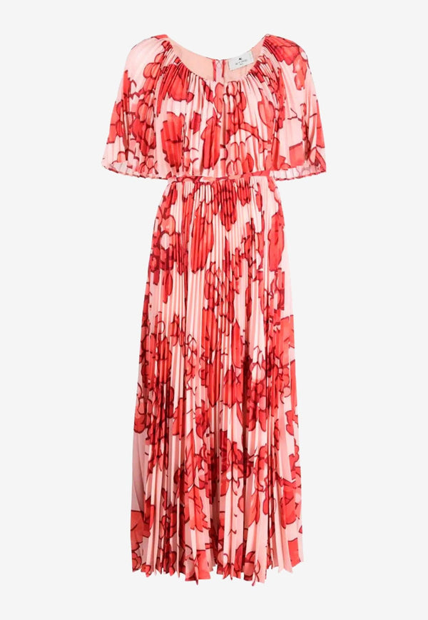 Berry Print Pleated Midi Dress