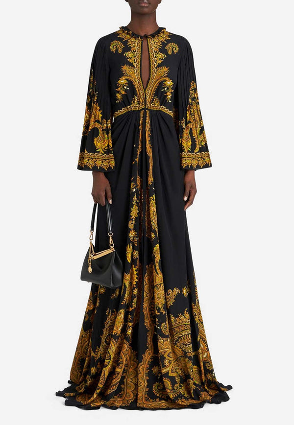 Ornamental Paisley Print Silk Gown