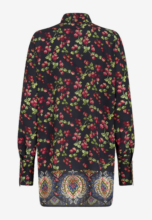 Berry Print Long Silk Shirt