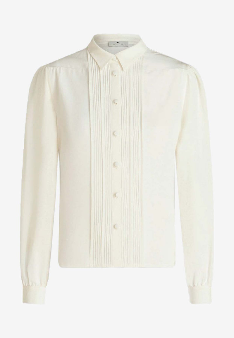 Pleated Long-Sleeved Silk Shirt