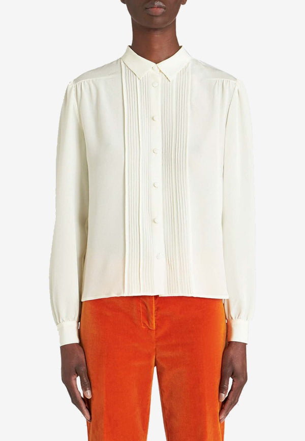 Pleated Long-Sleeved Silk Shirt