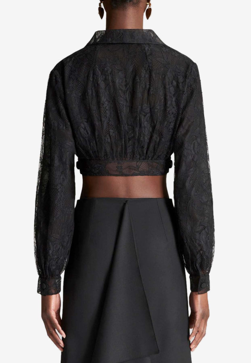 Long-Sleeved Cropped Lace Top