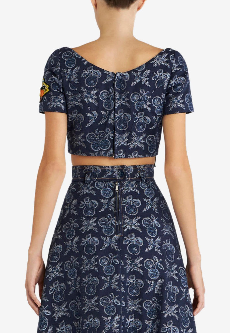 Denim Jacquard Cropped Top