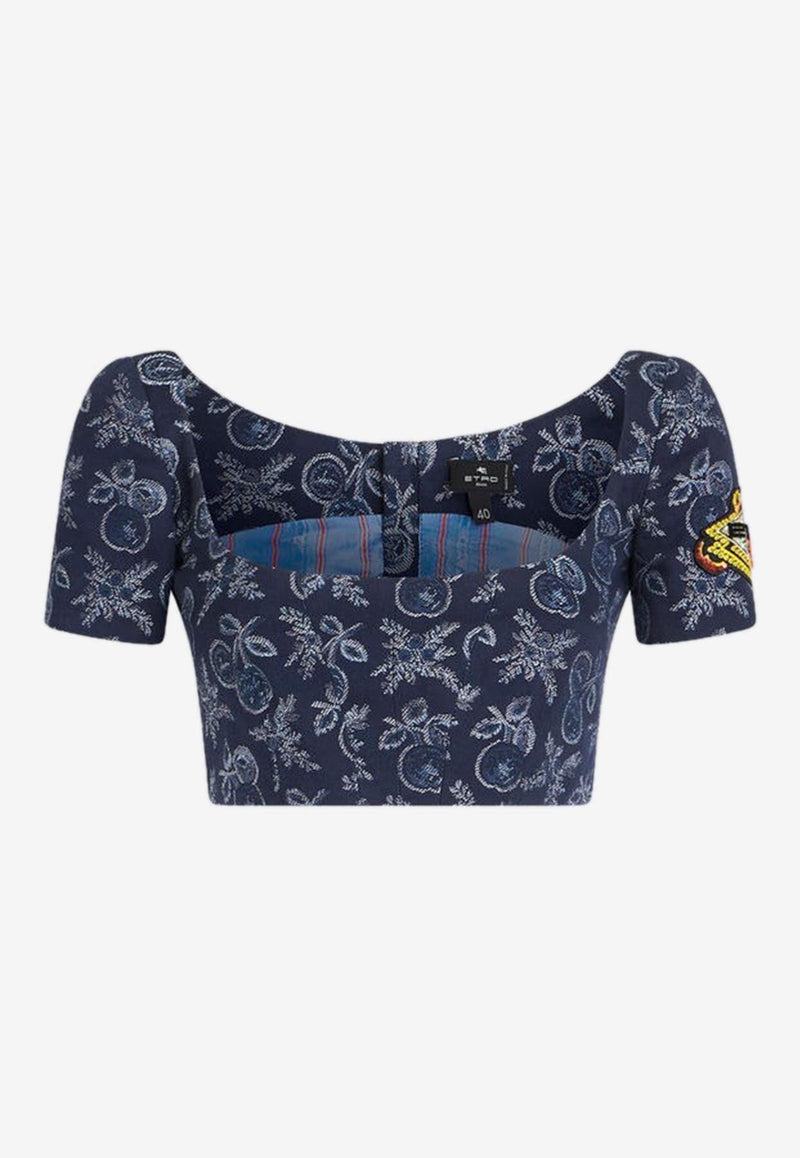 Denim Jacquard Cropped Top