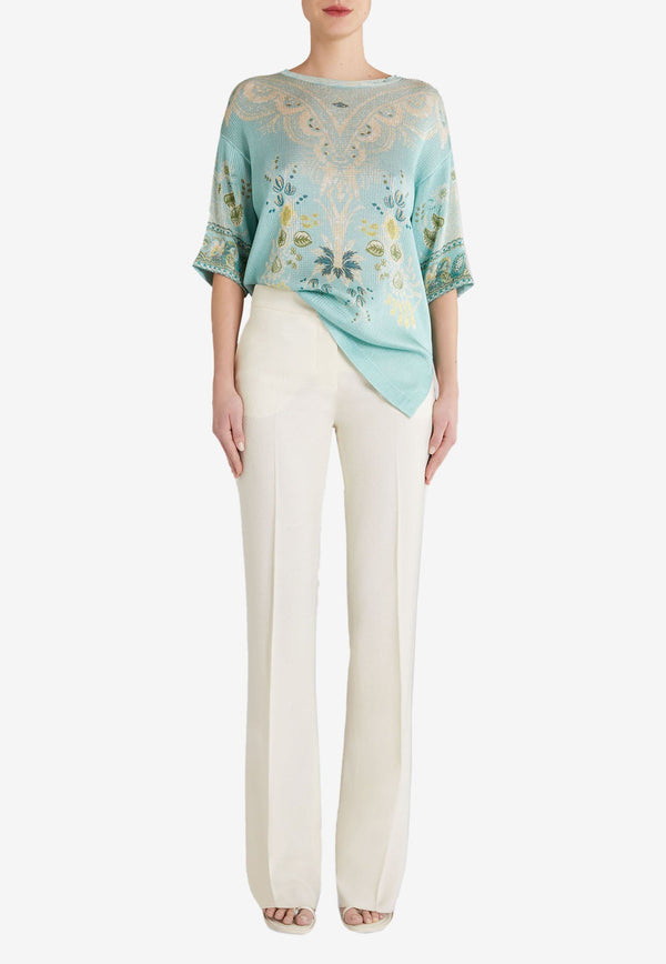 High-Waist Jacquard Wool Pants