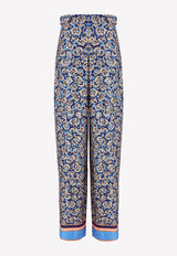 High-Waist Jacquard Silk Pants