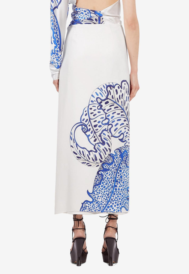 Foliage-Print Maxi Wrap Skirt