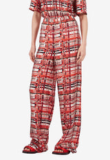 Wide-Leg Checked Pants