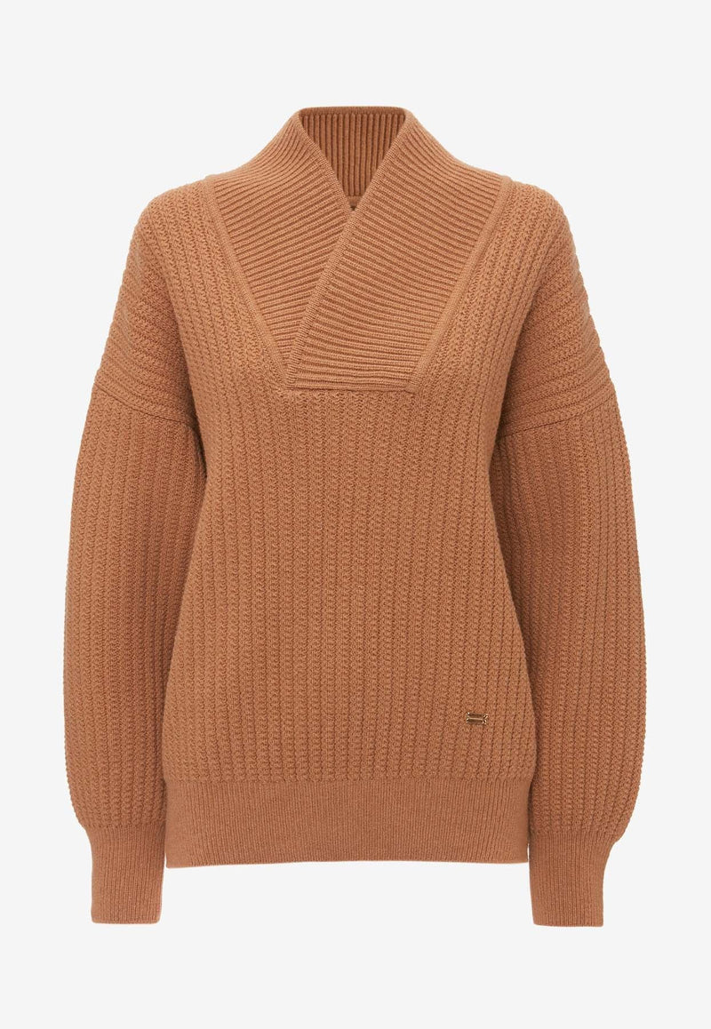 Shawl-Neck Knitted Sweater