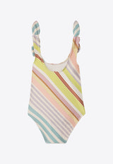 Girls Halliday Bow One-Piece Stripe Swimsuit