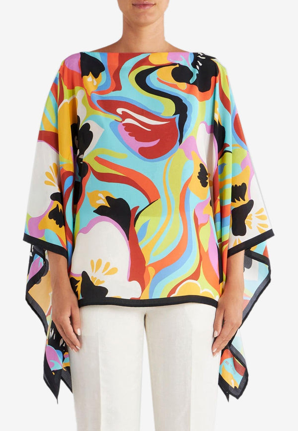 Floral Wave Silk Poncho