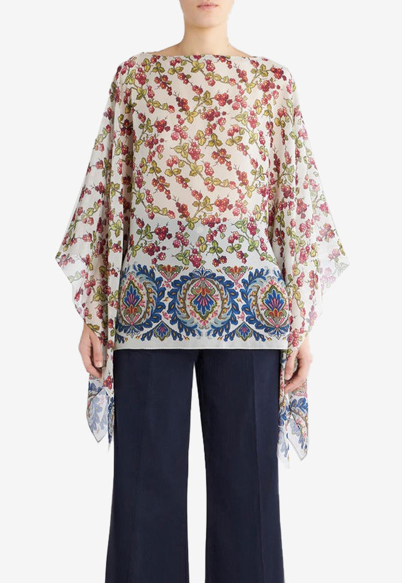 Berry Print Silk Poncho