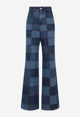 Patchwork Checkered Flared Jeans