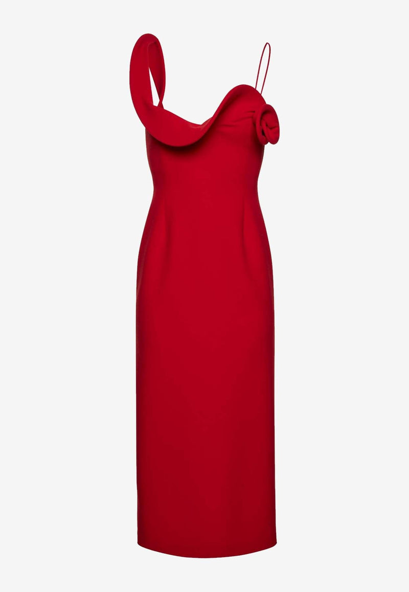 Sculptural Rose Applique Midi Dress