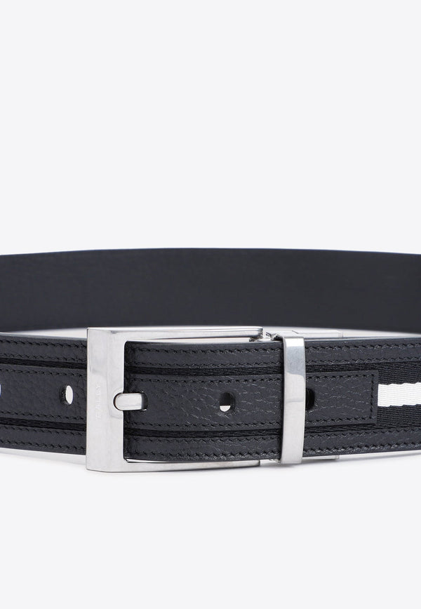 Webbing-Panel Grained Leather Belt