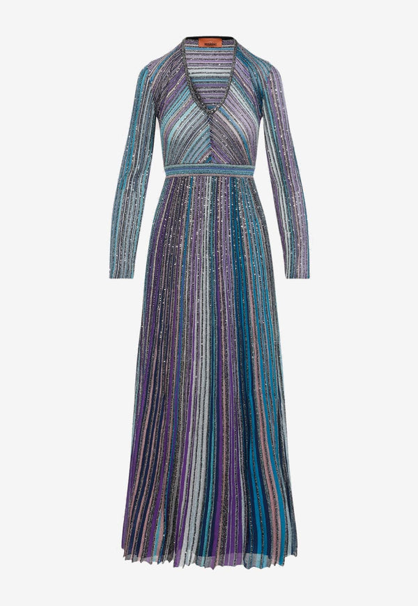 Lamé Pleated Knit Maxi Dress