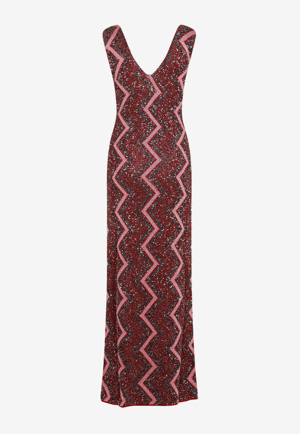 Sequin-Embellished Zig Zag Maxi Dress