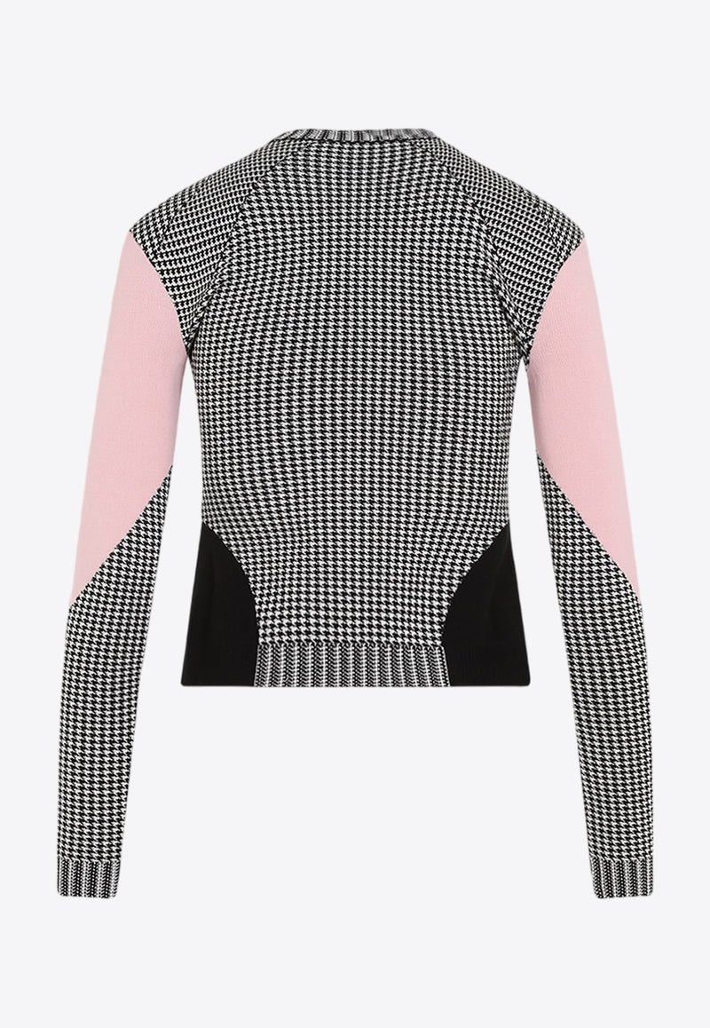 Houndstooth-Panels Wool Sweater