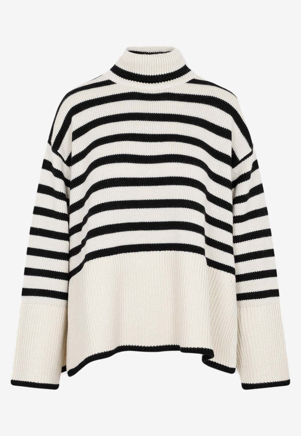 Striped Roll Neck Knit Sweater in Wool Blend