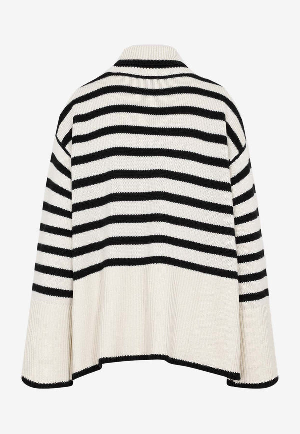 Striped Roll Neck Knit Sweater in Wool Blend