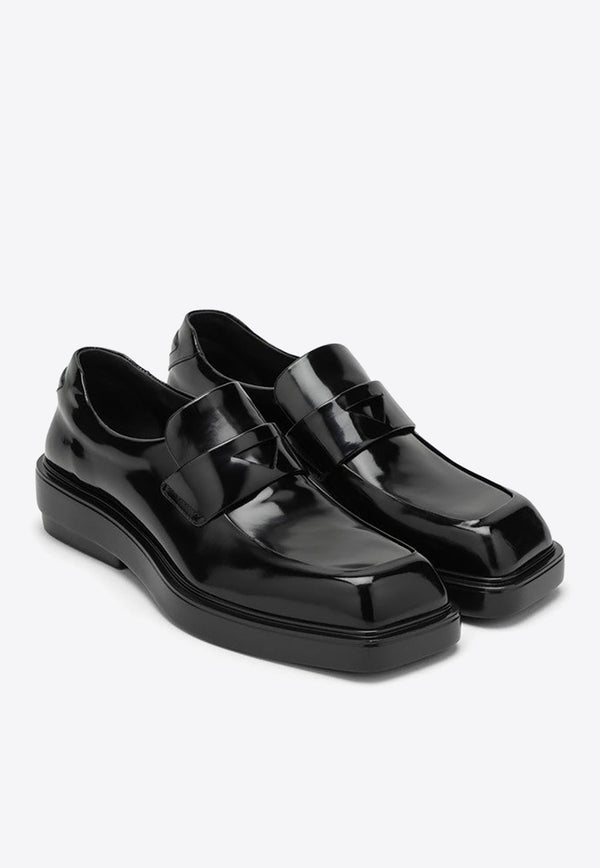 Square-Toe Brushed Leather Loafers
