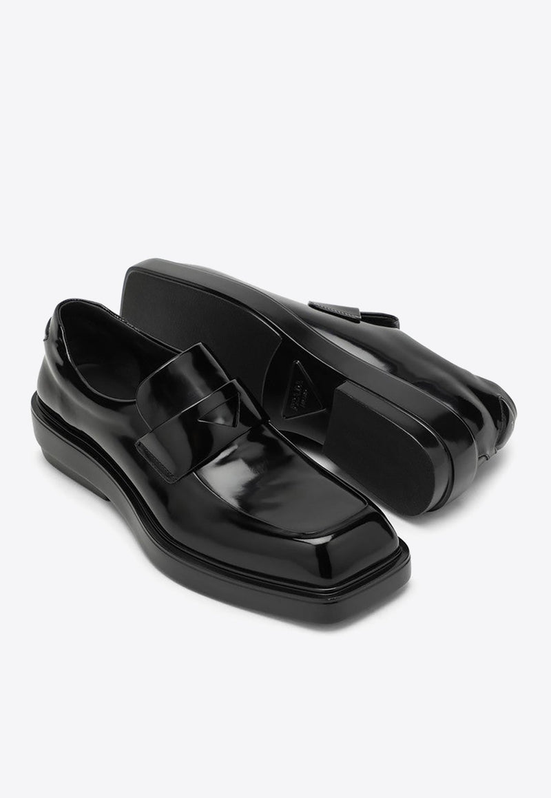 Square-Toe Brushed Leather Loafers