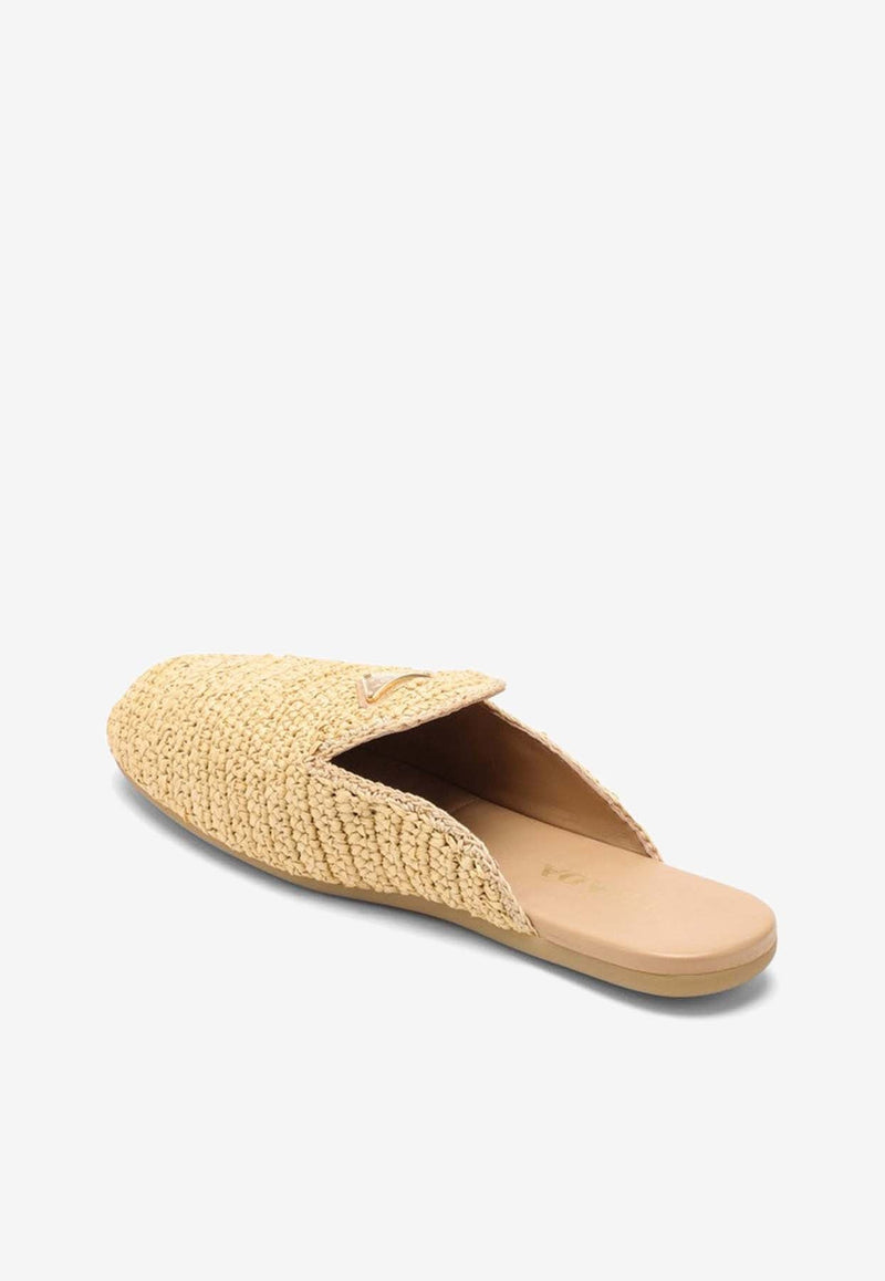 Logo Appliqué Woven Crochet Flat Mules