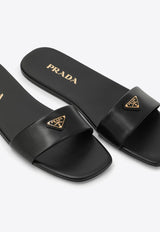 Triangle Logo Satin Flat Sandals