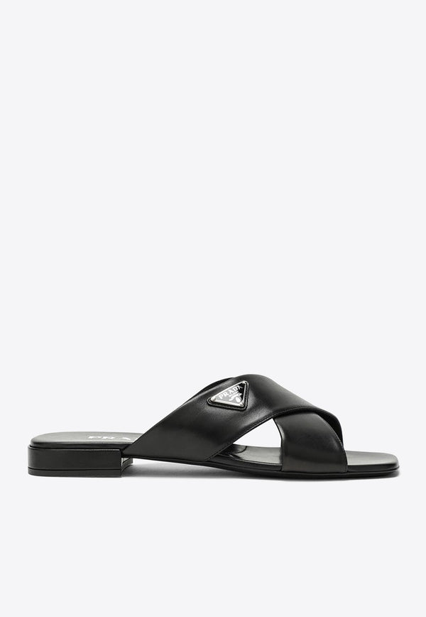 Logo Leather Flat Sandals