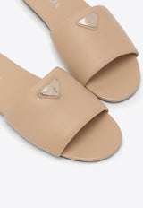 Triangle Logo Leather Flat Sandals