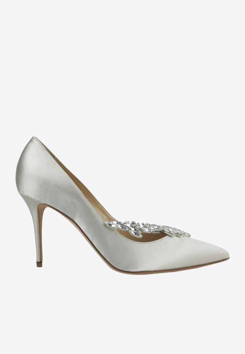 Nadira 90 Satin Crystal-Embellished Pumps