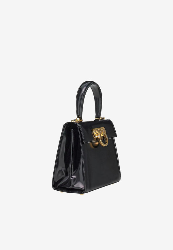 Small Iconic Top Handle Bag in Brushed Leather