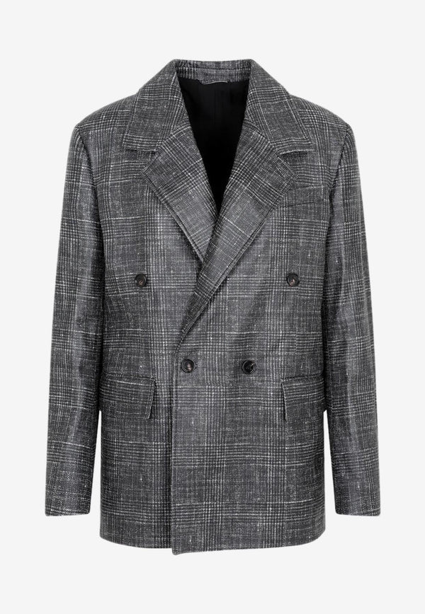 Printed Leather Double-Breasted Blazer