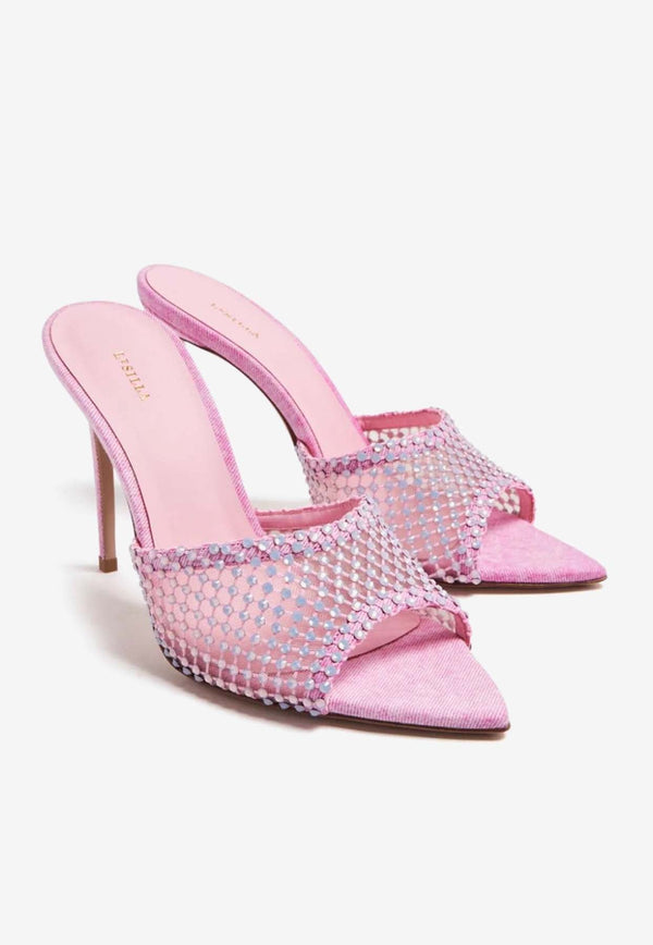 110 Leather Fishnet Crystal Mules