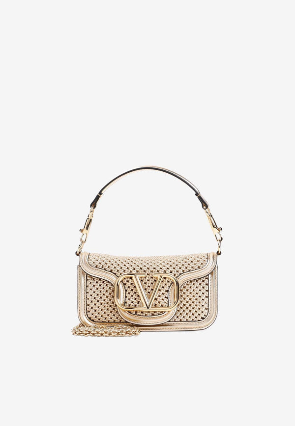 Small Locò Shoulder Bag in Metallic Woven Leather