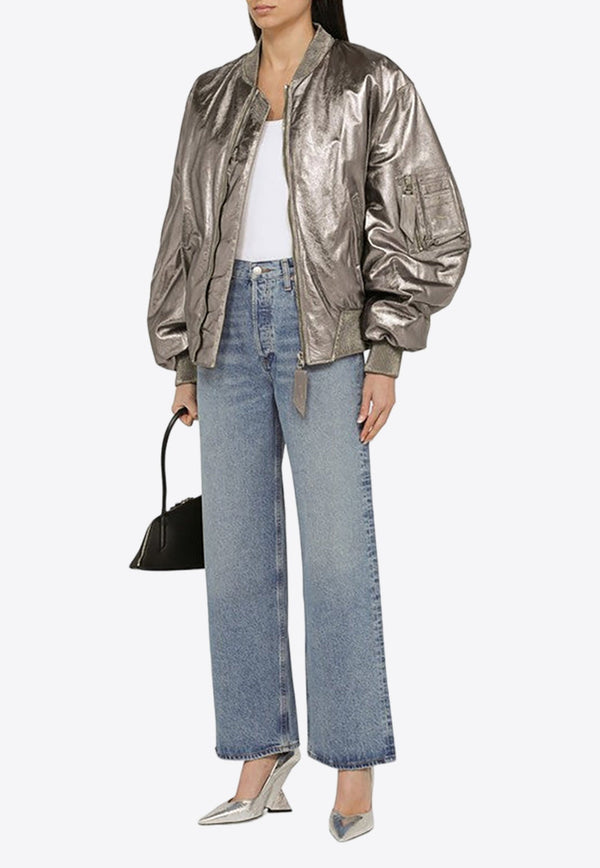 Anya Metallic Leather Bomber Jacket