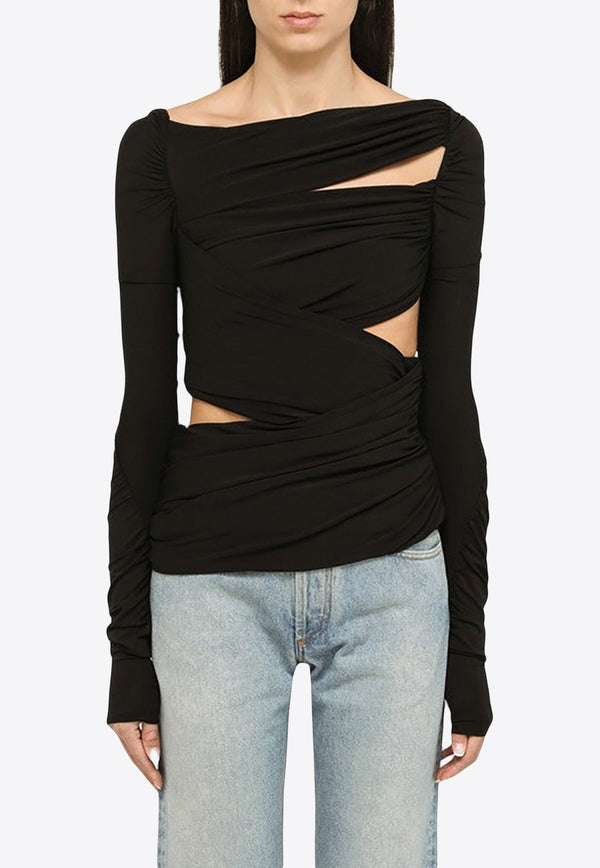 Cut-Out Long-Sleeved Drape Top
