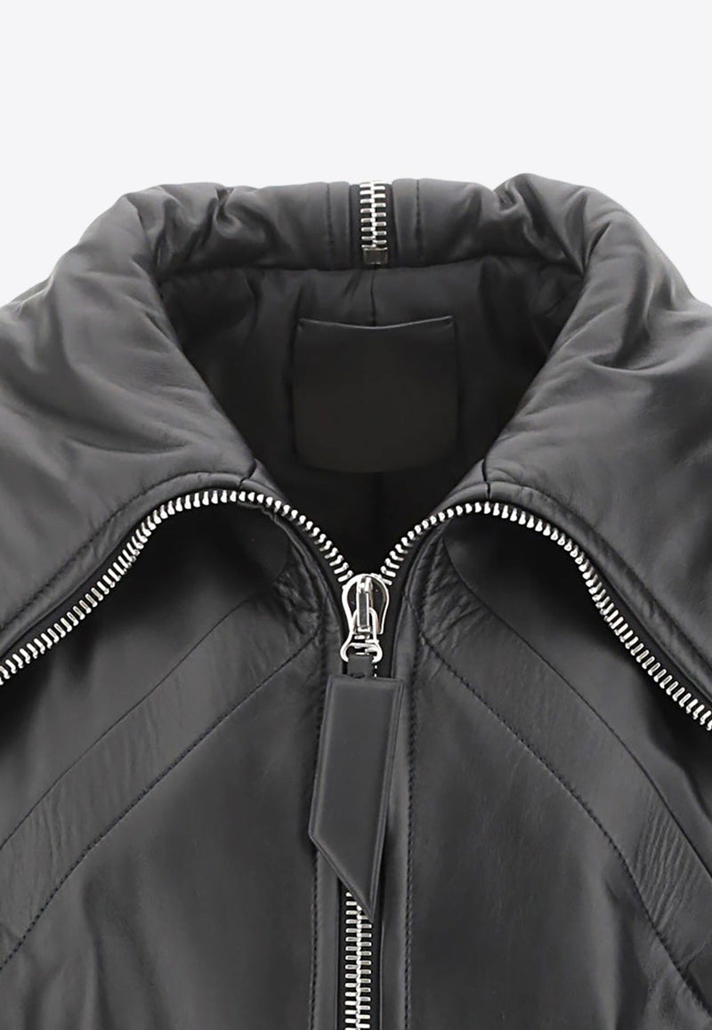 Zip-Up Leather Bomber Jacket