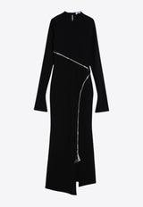 Zipped Long-Sleeved Midi Dress