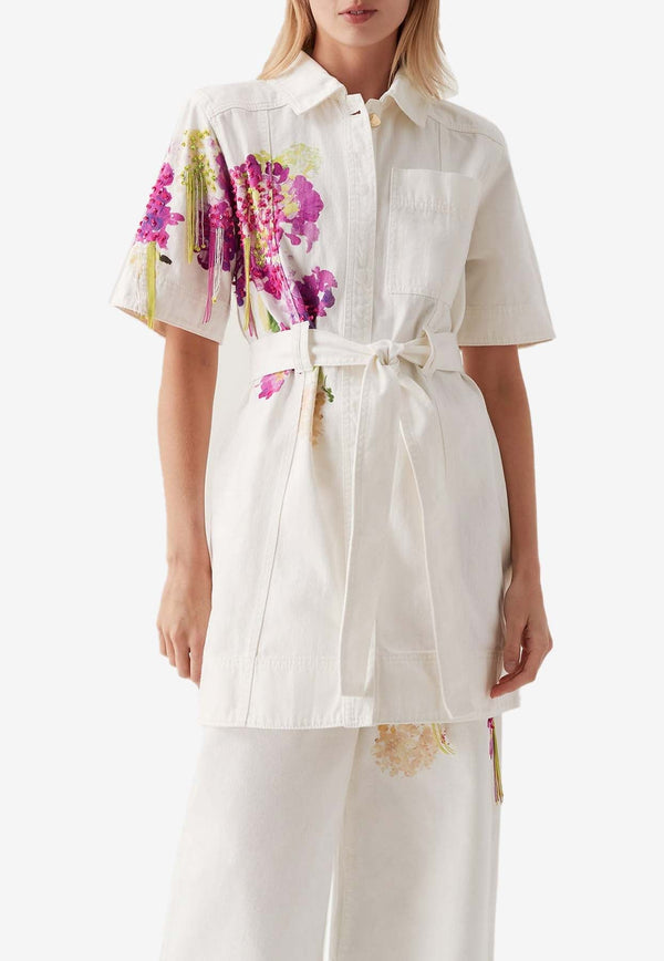 Floral Denim Mini Shirt Dress