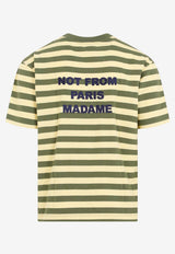 Slogan-Embroidered Striped T-shirt