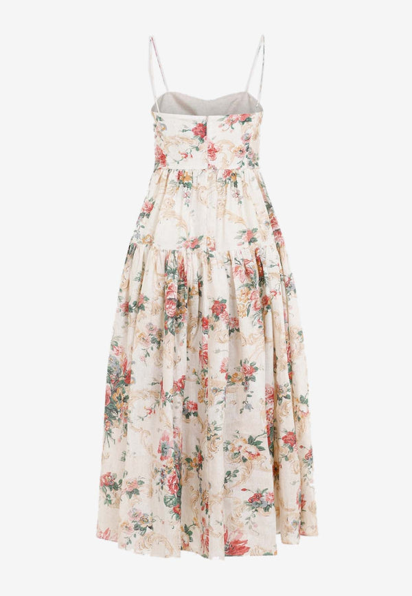 Floral Midi Dress in Linen