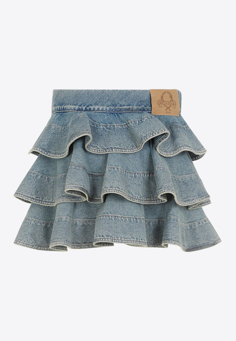 Layered Mini Denim Skirt Belt